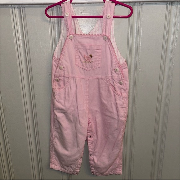 Embroidered Hen Pastel Pink Corduroy Toddler Overalls - Picture 1 of 6